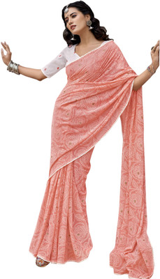 Pbs Prints Self Design Bollywood Georgette, Silk Blend Saree(Orange)
