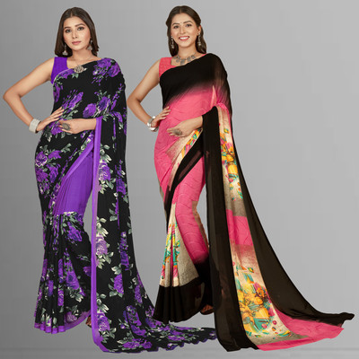 Anand Sarees Printed Daily Wear Georgette Saree(Pack of 2, Multicolor)
