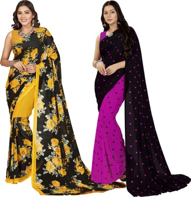 Anand Sarees Paisley, Ombre, Striped, Geometric Print, Floral Print, Checkered Daily Wear Georgette Saree(Pack of 2, Multicolor, Black, Yellow)