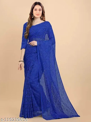 Aarya creation Self Design Bollywood Net Saree(Blue)