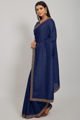 Nena Fashion Solid/Plain Bollywood Silk Blend Saree(Dark Blue)