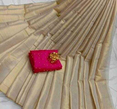 SFCS Solid/Plain Bollywood Tissue Saree(Cream)