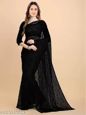 Aarya creation Self Design Bollywood Net Saree(Black)