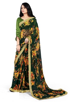 Bansi Ecom Floral Print Bollywood Georgette Saree(Green)