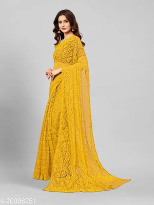 Aarya creation Self Design Bollywood Net Saree(Yellow)