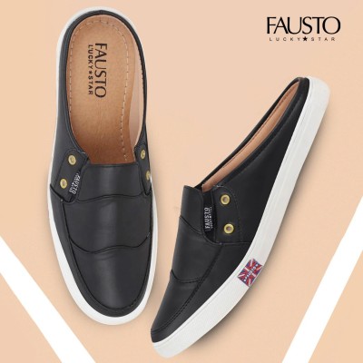 FAUSTO Outdoor Fashion Outfit Comfortable Back Open Sneakers Slip On Shoes Loafers For Men(Black , 8)