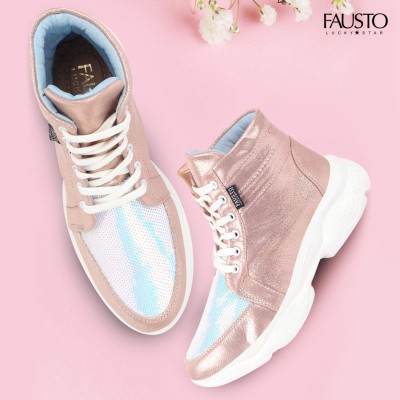 FAUSTO Embellished Casual Fashion High Ankle Heel Lace Up with Anti Skid Sole Mojaris For Women(Pink)