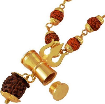 Cyan spritual Deals Loard Shiv Shakti Kavach 5 Mukhi Chamtkaari Rudraksha Mala With Shiv Trishul & Damru Rudraksh Panchmukhi CZ Bam Bam Bhole Om Rudr Shiva Pendant Men Women Hindu God Pendant Rudraksh Necklace Jewellery Marriage, Party Wear,Daily Wear, Festive Gift Item Gold-plated Beads Brass, Wood