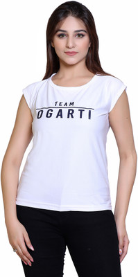 Ogarti Typography, Printed Women Round Neck White T-Shirt