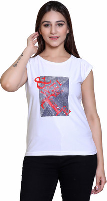 Ogarti Typography Women Round Neck White T-Shirt