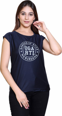 Ogarti Typography Women Round Neck Dark Blue T-Shirt