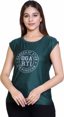 Ogarti Typography Women Round Neck Green T-Shirt