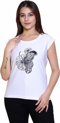 Ogarti Printed Women Round Neck White T-Shirt