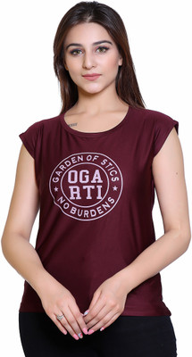 Ogarti Typography Women Round Neck Maroon T-Shirt