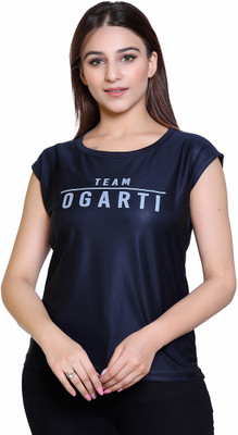 Ogarti Typography, Printed Women Round Neck Dark Blue T-Shirt