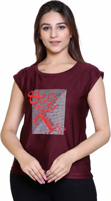 Ogarti Typography Women Round Neck Maroon T-Shirt