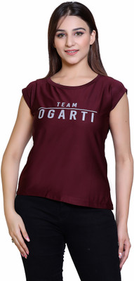 Ogarti Typography, Printed Women Round Neck Maroon T-Shirt