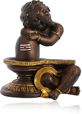 Miss Peach Handicrafted Resin Lord Ganesha Statue For Home Decor|Showpiece| Decorative Showpiece  -  21 cm(Polyresin, Brown, Gold)