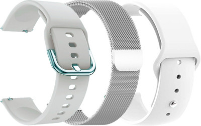 AOnes Pack of 3 Silicone & Metal Chain Watch Strap for Fastrack Limitless Fs2 Belt Smart Watch Strap(White, Silver)