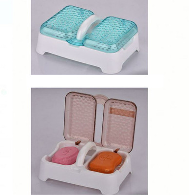 Top Trick Double Sealed Drain Soap Dish Tray Holder with Handle and Lid Cover Box Case(Multicolor)