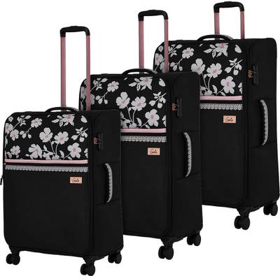 Genie Paramour Black Set of 3 Printed Soft Luggage Travel Bag for Women. Cabin & Check-in Set - 31 31