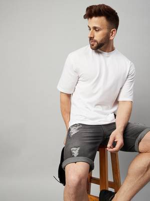 Gritstones Solid Men Round Neck White T-Shirt