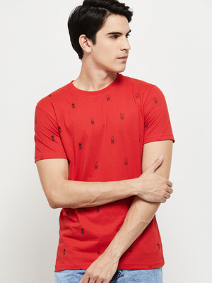MAX Printed Men Round Neck Red T-Shirt