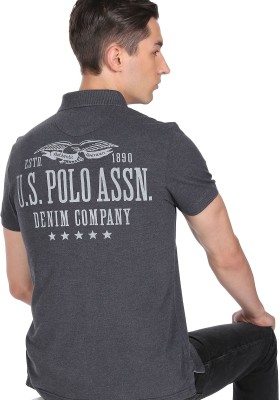 U.S. POLO ASSN. Printed Men Polo Neck Grey T-Shirt