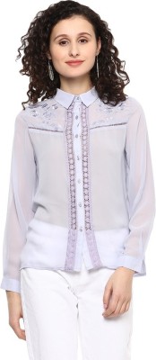 MODA ELEMENTI Casual Full Sleeve Embroidered Women Purple Top