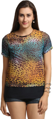 MODA ELEMENTI Casual Cap Sleeve Printed Women Multicolor Top