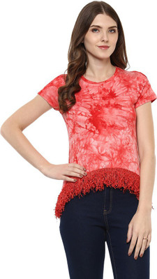 MODA ELEMENTI Casual Half Sleeve Self Design Women Red Top