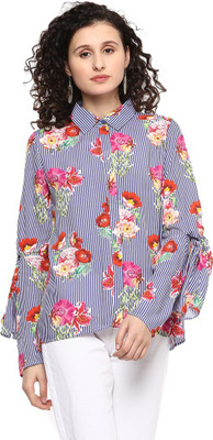 MODA ELEMENTI Casual Full Sleeve Floral Print Women Blue Top