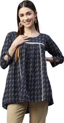 Arriva Fab Party Self Design Women Dark Blue Top