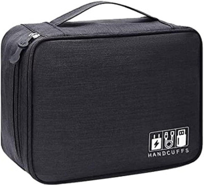HANDCUFFS Travel Electronics Accessories Organizer Bag, Waterproof Cable Organizer Bag with 3 Removable Dividers, Padded Gadget Carrying Case for Cables, Portable Chargers, (Black)(Black)