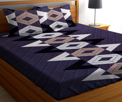 Amrange 210 TC Microfiber Double Geometric Flat Bedsheet(Pack of 1, Multicolor)