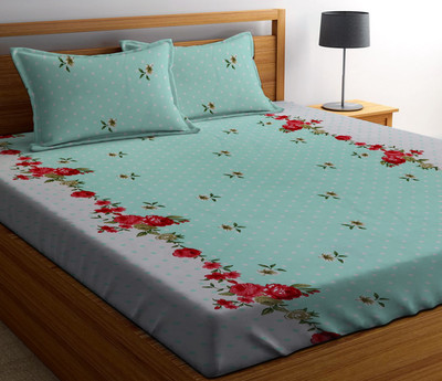 Amrange 160 TC Microfiber Double 3D Printed Flat Bedsheet(Pack of 1, Grey)