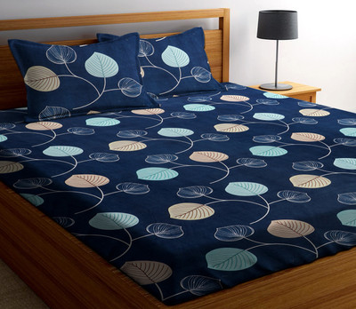 Amrange 210 TC Microfiber Double 3D Printed Flat Bedsheet(Pack of 1, Navy Blue)