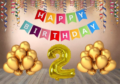 Bloomsevent Premium Quality 2nd Happy Birthday Decoration Combo with Multi color Banner(Set of 32)