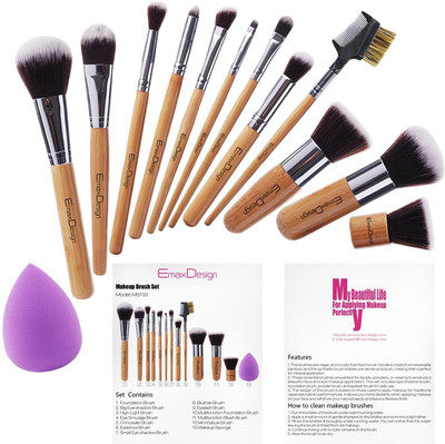 EmaxDesign Professional 11 Piece Makeup Brush Set Bamboo Handle Foundation Eyeliner(Pack of 11)