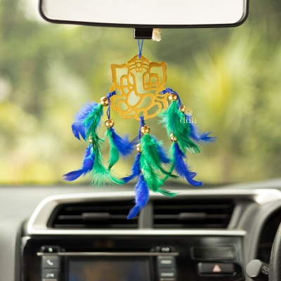 DULI Divine Handmade Windchime Ganesh Wall Hanging for Car Hanging, Bedrooms, Office Balcony Outdoors Garden or Wall Decor ( Blue - Green) Decorative Showpiece  -  32 cm(Metal, Feather, Blue, Green)