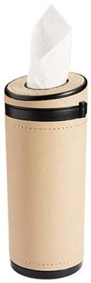 Automaze PU Leather Plus ABS, Car Cylindrical Cup Holder Tissue Holder Box, Beige Vehicle Tissue Dispenser(Beige)