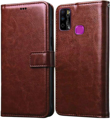 HyBEX Flip Cover for Infinix Smart 4Plus,Tecno spark 6AIR PU Leather Cover Wallet Case with TPU Silicone Case(Brown, Cases with Holder, Pack of: 1)