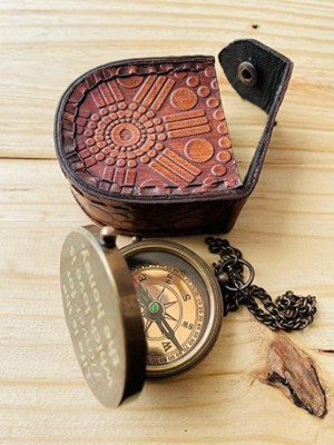 S V HITEK POWER SYSTEM Antique Finish Nautical Compass For Hiking, Pocket Compass With Leather Box Compass(Gold)