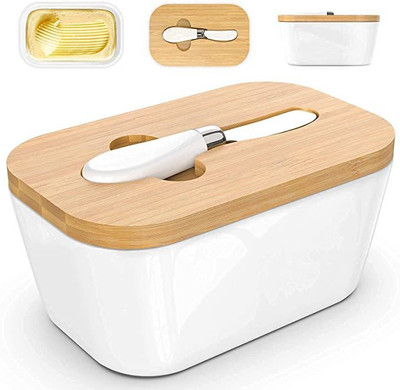 bosig Ceramic, Wooden, Steel Utility Container  - 600 ml(White)