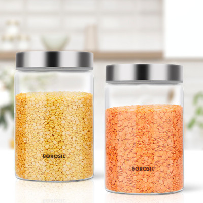 BOROSIL Glass Grocery Container  - 900 ml(Pack of 2, Clear)