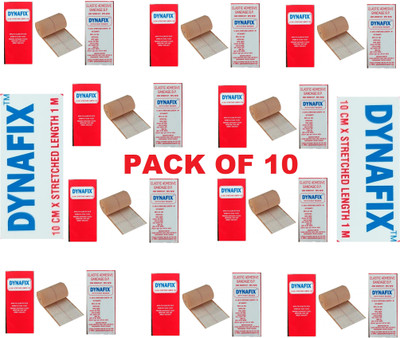 DYNAFIX Elastic Adhesive Bandage B.P 10CM * Stretched Length 1M (Pack Of 10) Crepe Bandage(10 cm)