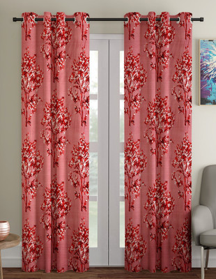 Fashion String 213 cm (7 ft) Door Polyester Semi Transparent Curtain (Pack Of 2)(Maroon, Floral)