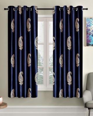 Home Sizzler 153 cm (5 ft) Polyester Semi Transparent Window Curtain (Pack Of 2)(Motif, Blue)