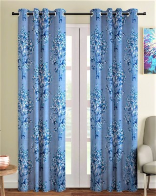 Fashion String 274 cm (9 ft) Polyester Semi Transparent Long Door Curtain (Pack Of 2)(Floral, Blue)