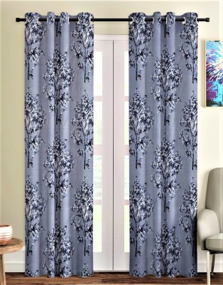 Fashion String 274 cm (9 ft) Polyester Semi Transparent Long Door Curtain (Pack Of 2)(Floral, Grey)